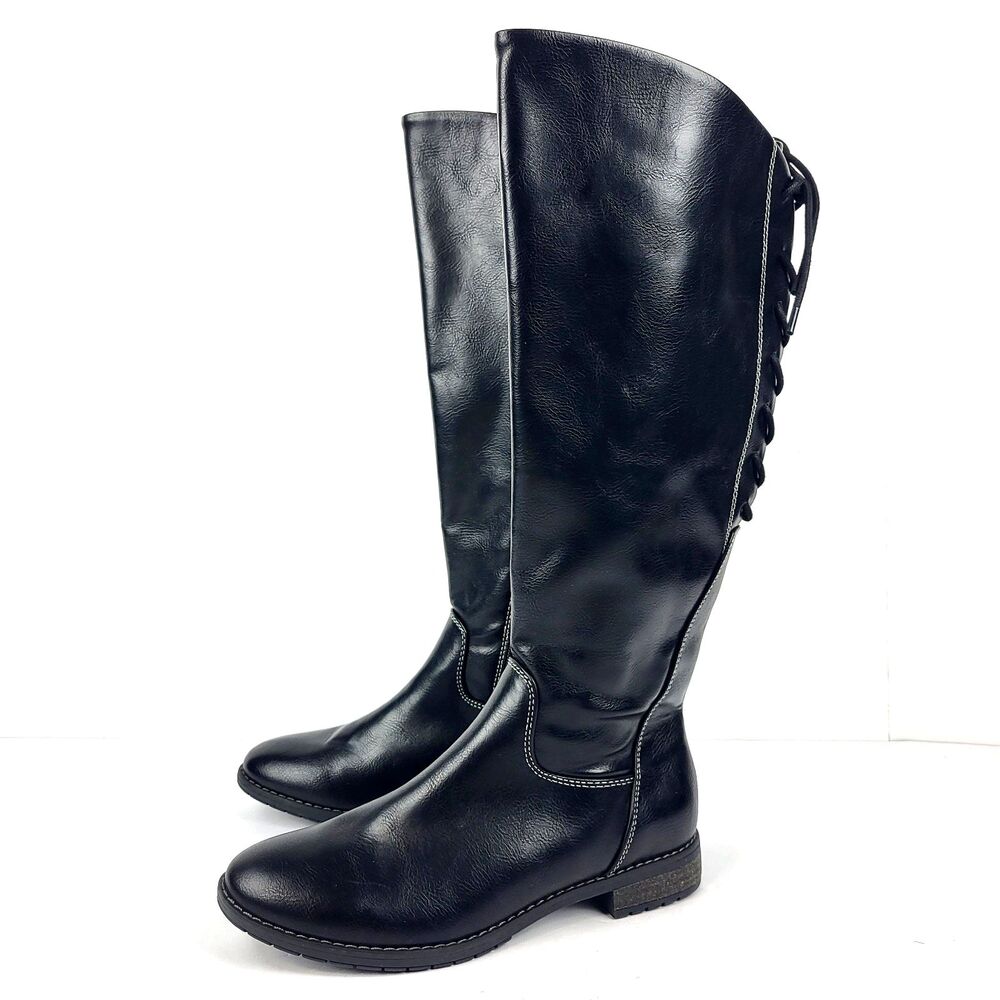Sofft Eurosoft Selden Lace up Tall Knee high Boot Faux Leather Black 7M